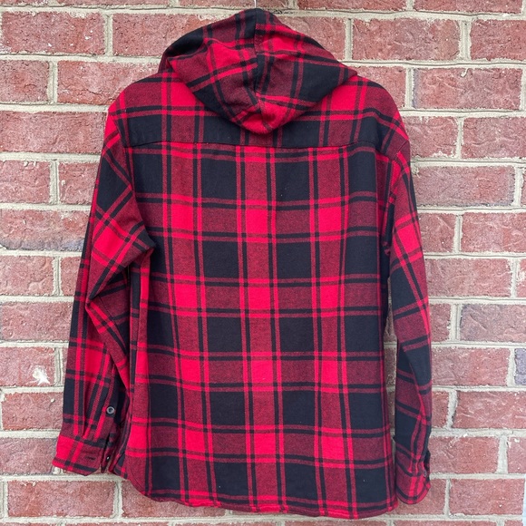 Red Plaid Forever 21 Long Sleeve Button Up Hoodie Size Small - Picture 5 of 5